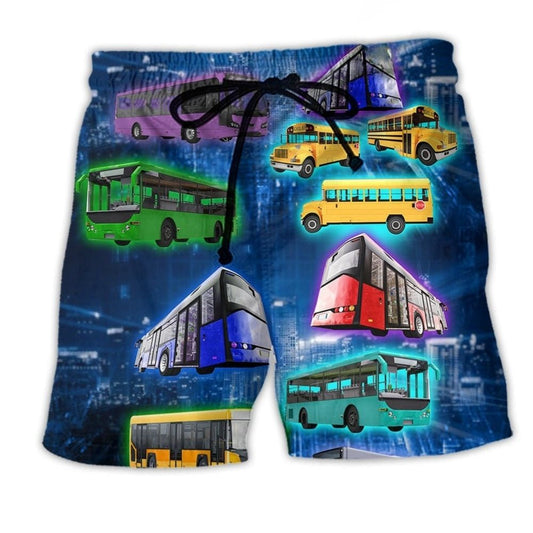 Colorful Travel Bus Journey Beach Shorts For Sunny Day Getaways And Relaxed Holiday Style