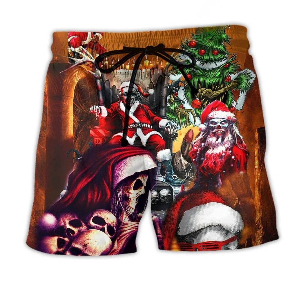 Christmas Skull Santa Holiday Beach Shorts For Warm Weather Travel And Everyday Comfort