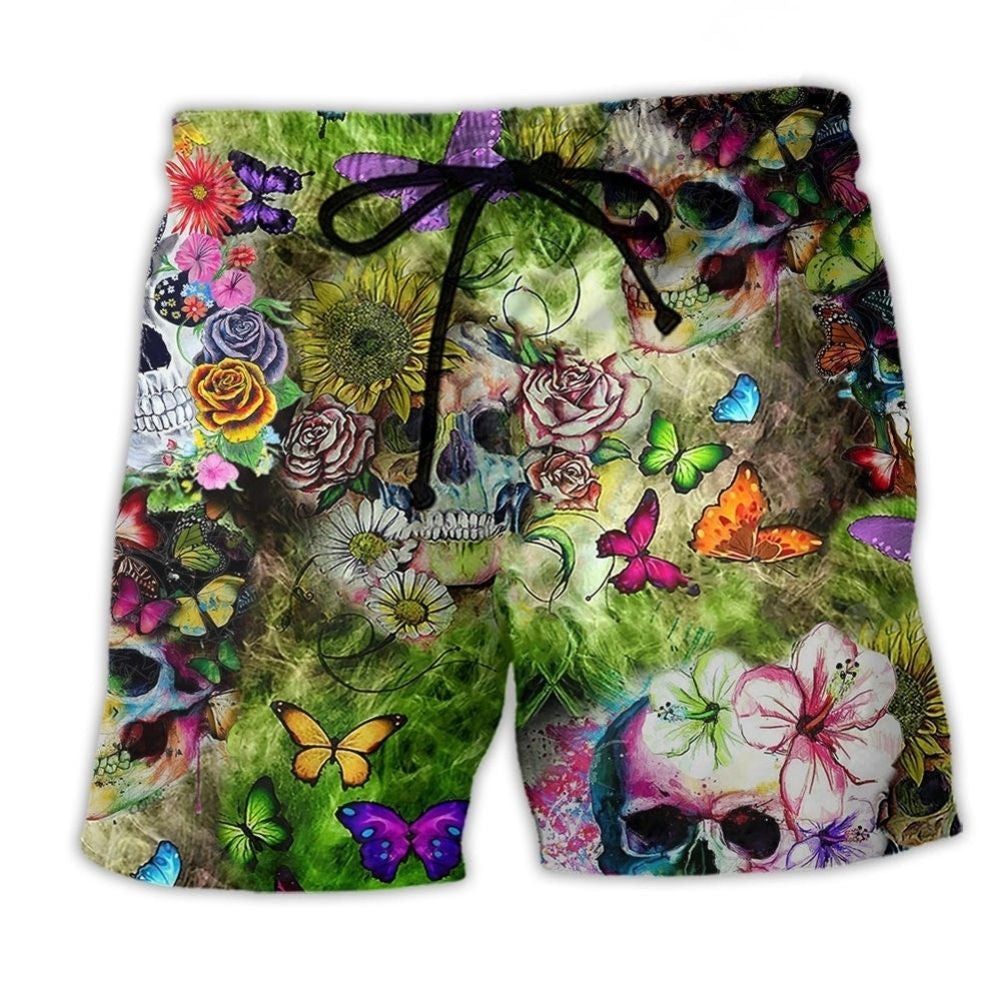Skull Butterfly Floral Beach Shorts For Coastal Adventures And Warm Weather Wardrobe