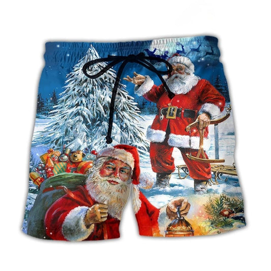 Christmas Santa Story Night Painting Beach Shorts Pattern View For Vacation Travel And Outdoor Fun