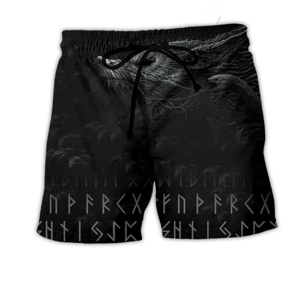 Viking Warrior Heritage Black Beach Shorts Print Detail For Thoughtful Gift Giving