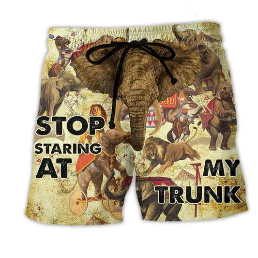 Elephant Circus Show Beach Shorts Design Detail For Resort And Beach Day Style