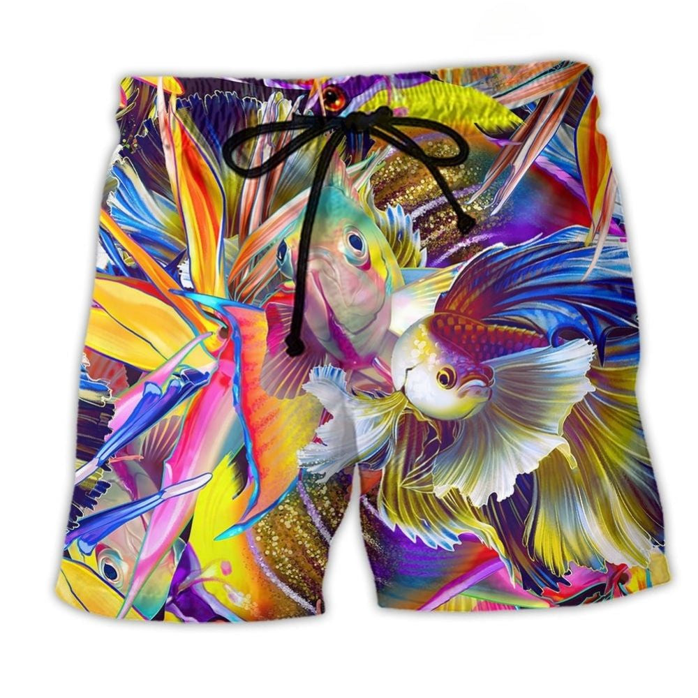 Beautiful Fish Minimal Beach Shorts Design View For Comfortable Resort And Beach Styling