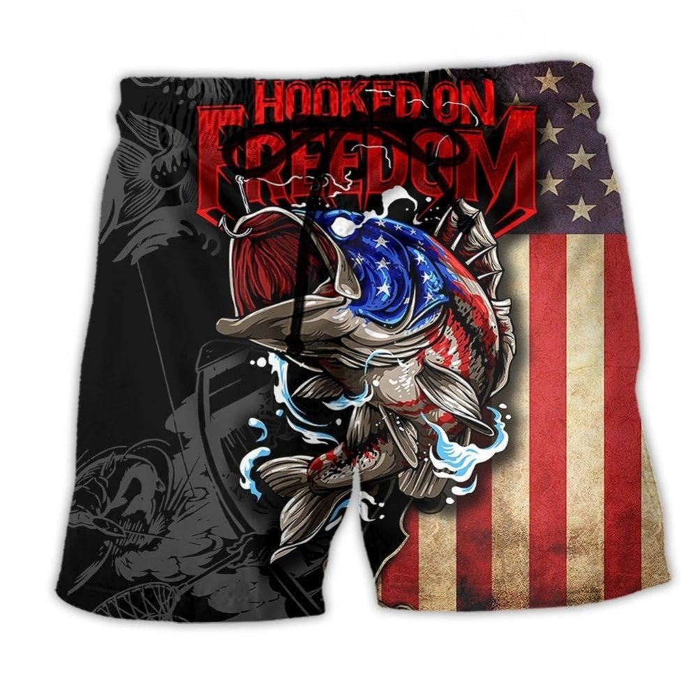 Fishing Hooked On Freedom Beach Shorts Design Detail For Coastal Escapes And Daily Wear