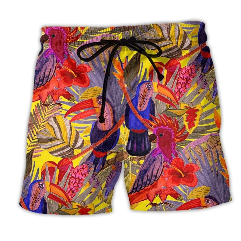Colorful Tropical Bird Beach Shorts For Oceanfront Weekends And Comfortable Daily Wear
