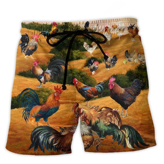Autumn Rooster Farm Rustic Beach Shorts For Beach Trips And Relaxed Vacation Styling