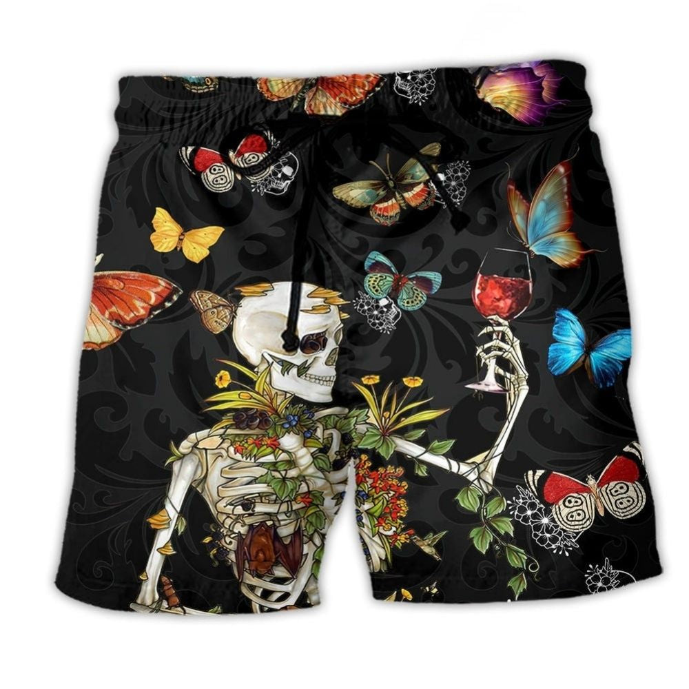 Skull Butterfly Floral Night Beach Shorts Pattern Detail For Sunny Outdoor Activities
