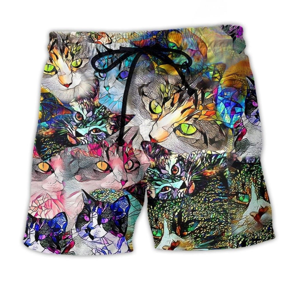 Stained Glass Cat Beach Shorts For Warm Weather Outings And Thoughtful Gift Giving