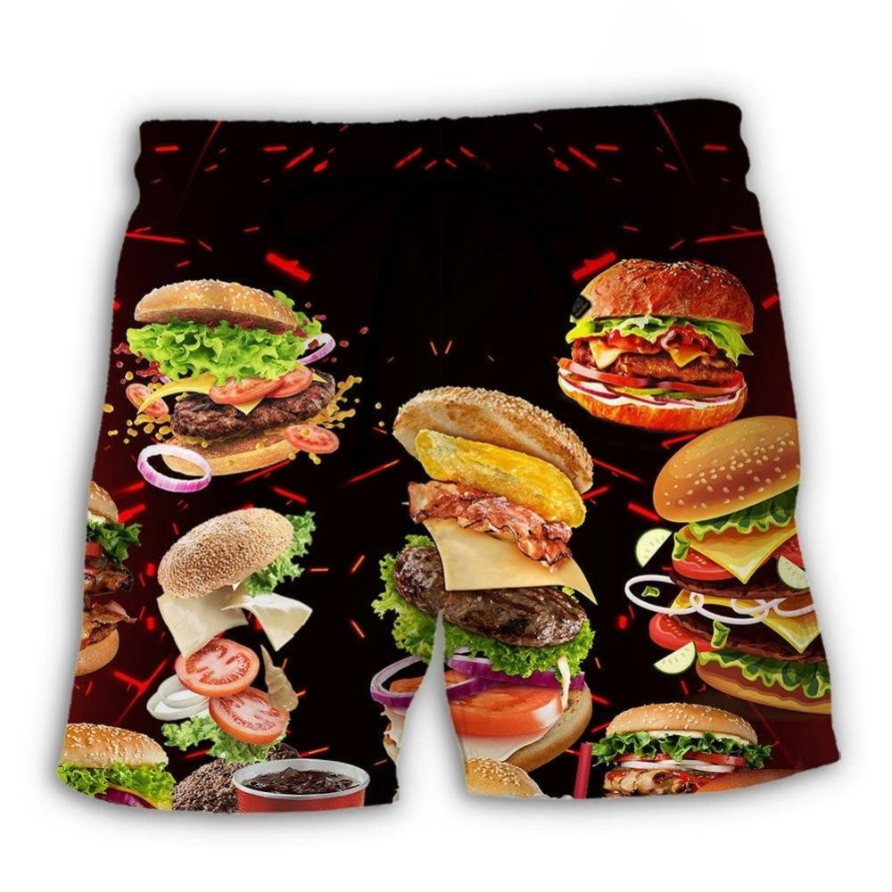 Fast Food Hamburger Beach Shorts For Warm Weather Outings And Flexible Everyday Wear