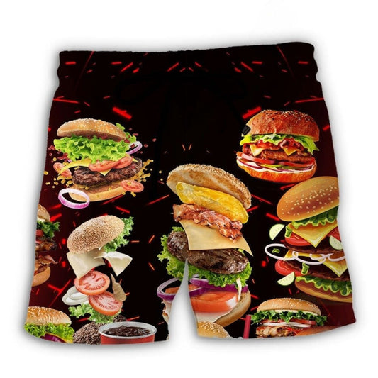 Fast Food Hamburger Beach Shorts For Warm Weather Outings And Flexible Everyday Wear