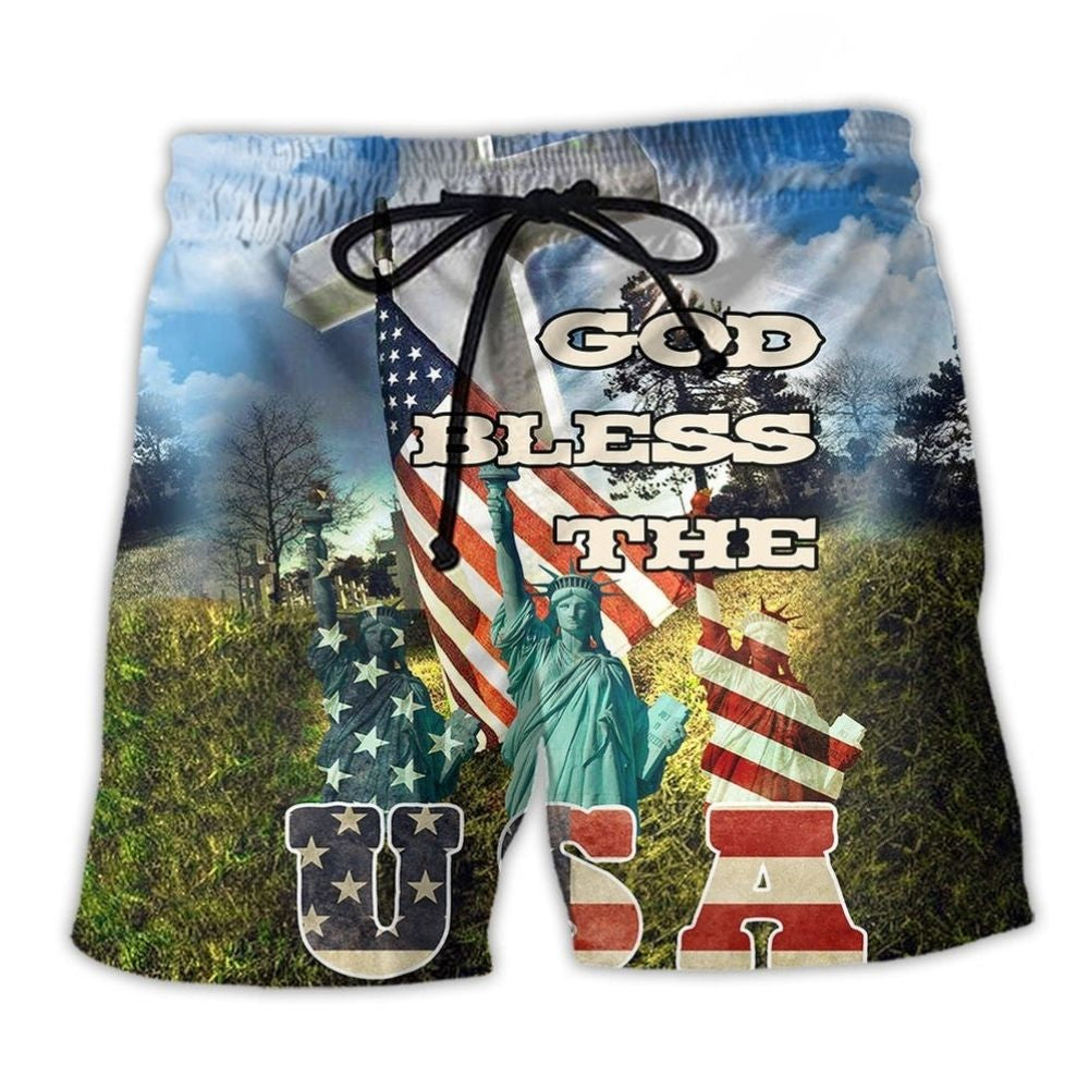 America God Bless The American Beach Shorts Artwork Detail For Patriotic Gift Giving