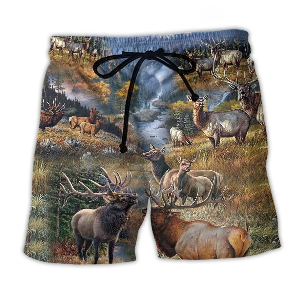 Moose Country Elk Nature Beach Shorts For Coastal Road Trips And Everyday Comfort