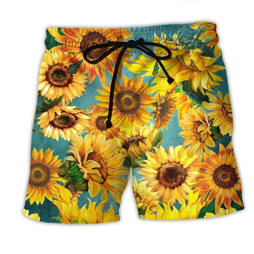 Sunflower Peaceful Yellow Beach Shorts For Vacation Travel And Everyday Comfort