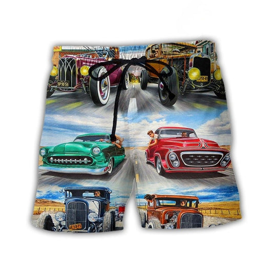 Hot Rod Speed Racing Beach Shorts For Warm Weather Travel And Everyday Comfort