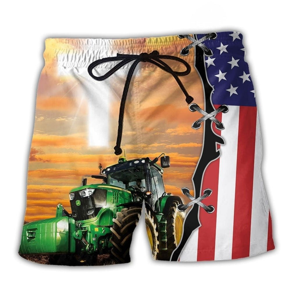 Farmer Tractor Pride Beach Shorts For Tropical Holidays And Memorable Gift Ideas