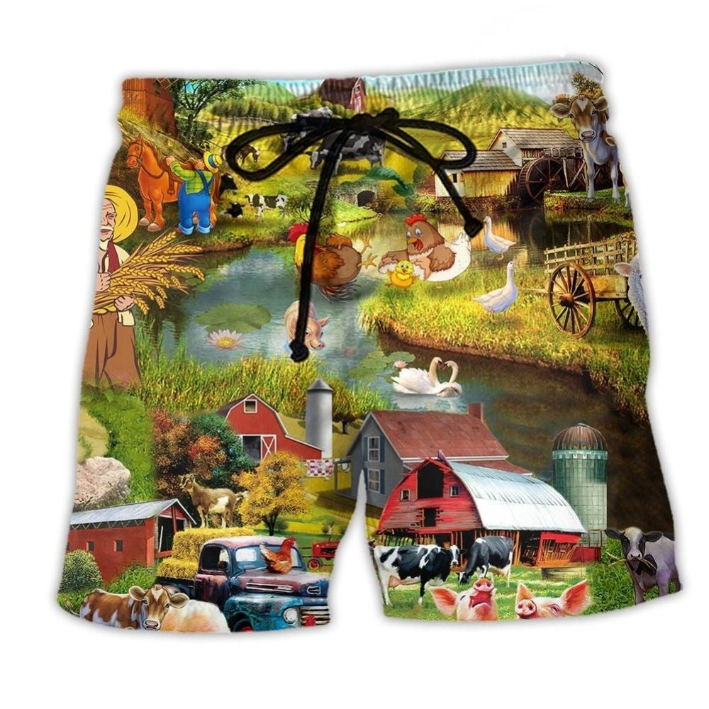 Farm Animal Friends Beach Shorts For Summer Vacation And Coastal Travel