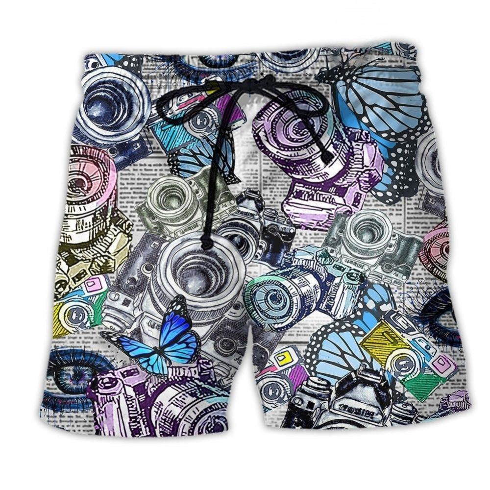 Vintage Camera Beach Shorts For Coastal Road Trips And Memorable Gift Ideas