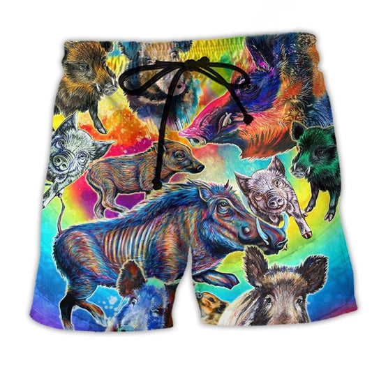 Colorful Wild Boar Beach Shorts For Warm Weather Outings And Laid Back Daily Wear