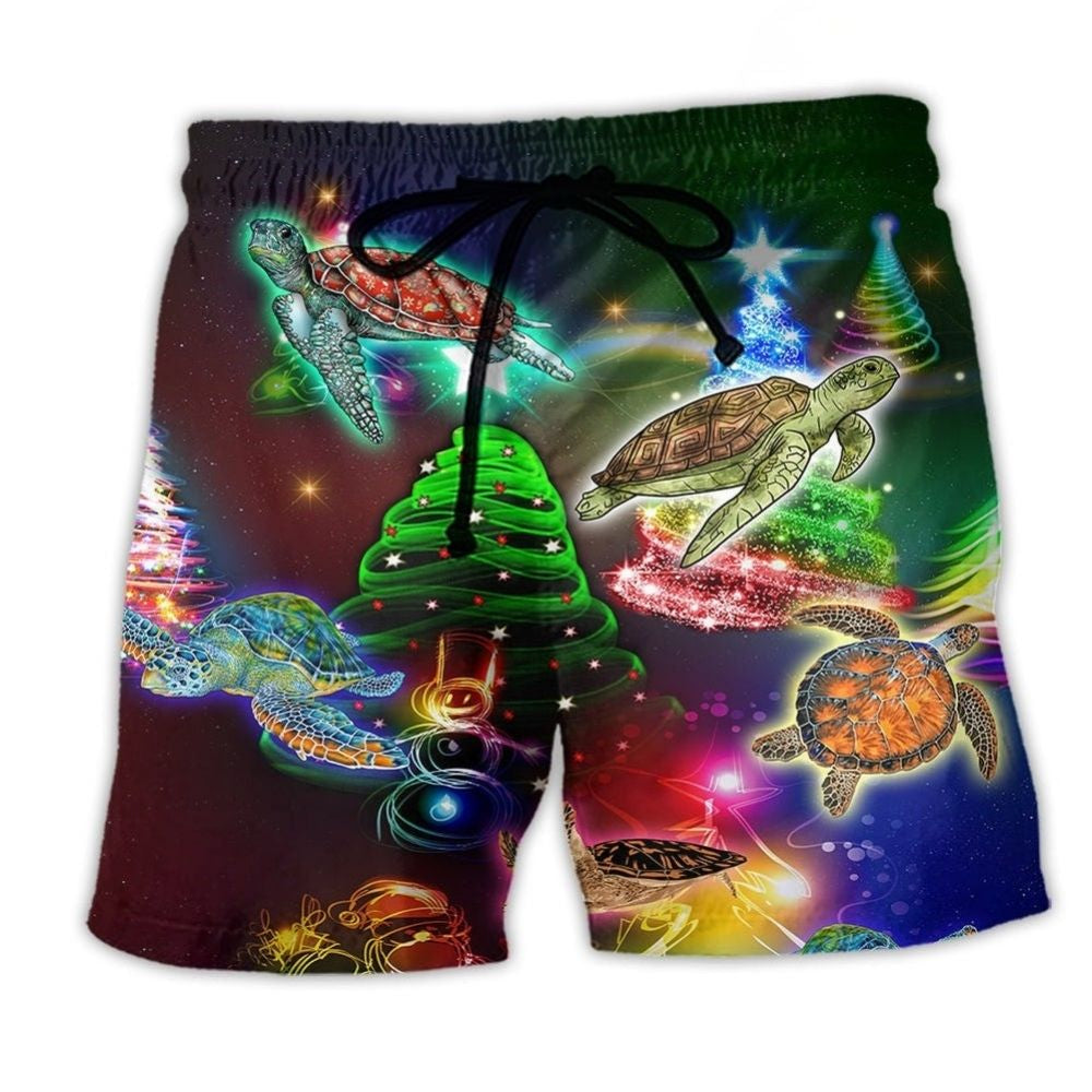 Neon Turtle Holiday Color Glow Beach Shorts Graphic Detail For Resort Trips And Casual Outings