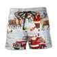 Christmas Santa Snow Gift Painting Beach Shorts Pattern View For Vacation Travel And Outdoor Fun