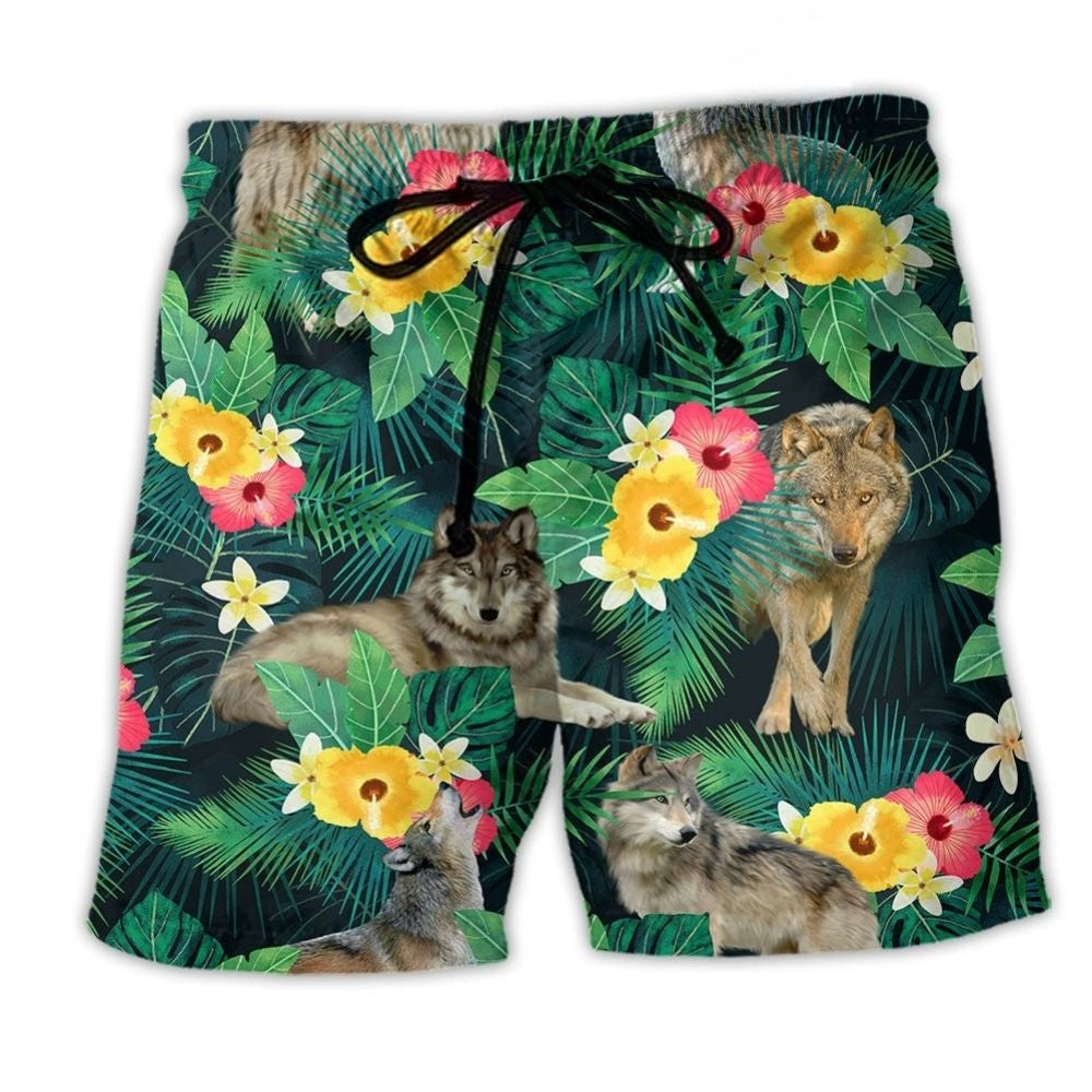 Wolf Tropical Floral Summer Vibes Beach Shorts Print Detail For Beach Activities And Vacation Wear