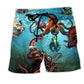 Octopus Giant Diver Green Beach Shorts Print Detail For Relaxed Warm Weather Outfits