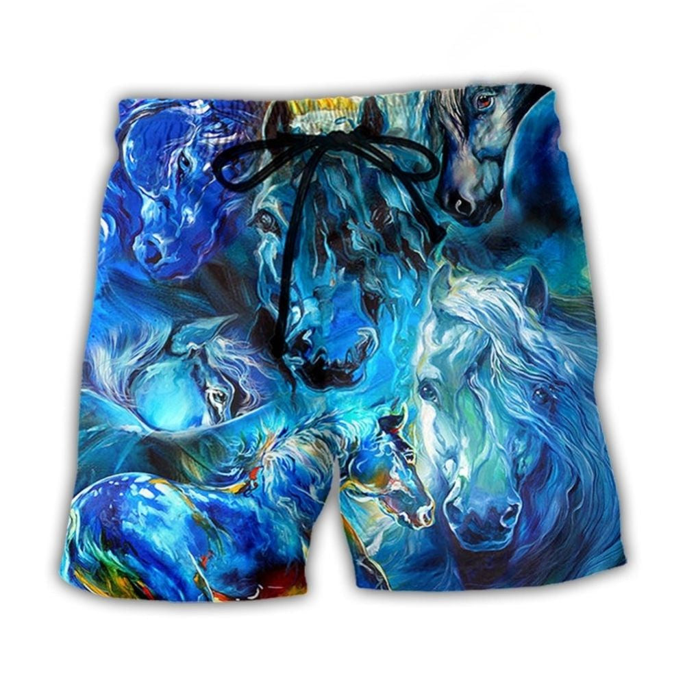 Blue Light Horse Face Modern Beach Shorts For Resort Travel And Thoughtful Summer Gifting