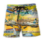 Airplane Takeoff Colorful Sky Beach Shorts Design View For Comfortable Resort And Beach Styling