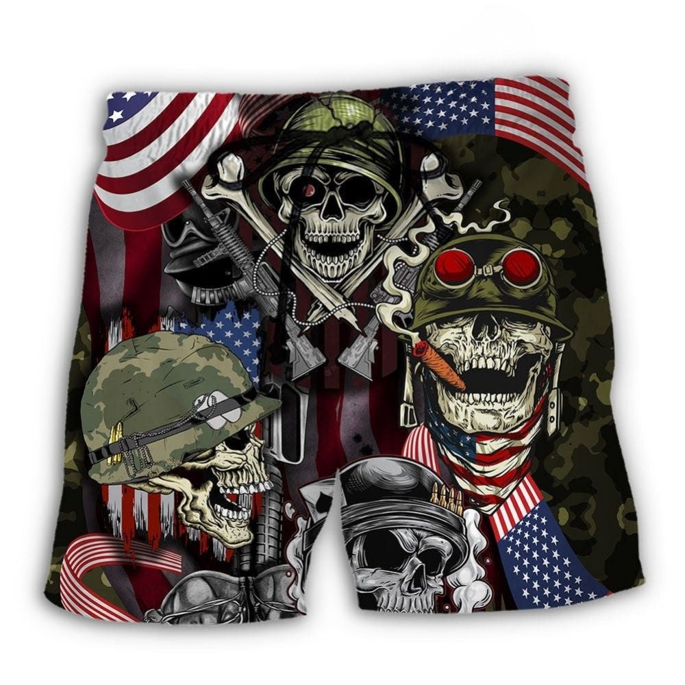 Veteran Skull Courage War Beach Shorts For American Pride Events, Beach Travel, And Summer Comfort