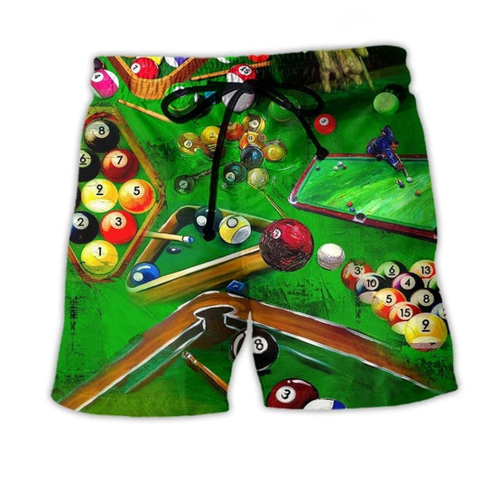 Billiard Green Beach Shorts Pattern View For Weekend Trips And Outdoor Activities