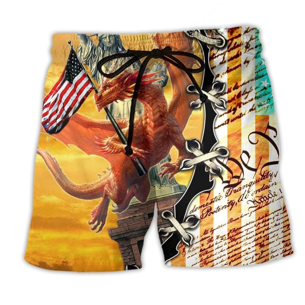 Dragon American Flag Beach Shorts Print Detail For Casual Warm Weather Outfits