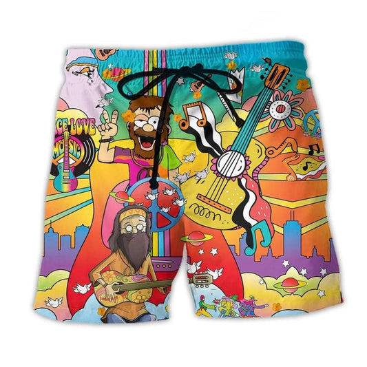 Bohemian Guitar Peace Color Beach Shorts For Resort Getaways And Everyday Comfort