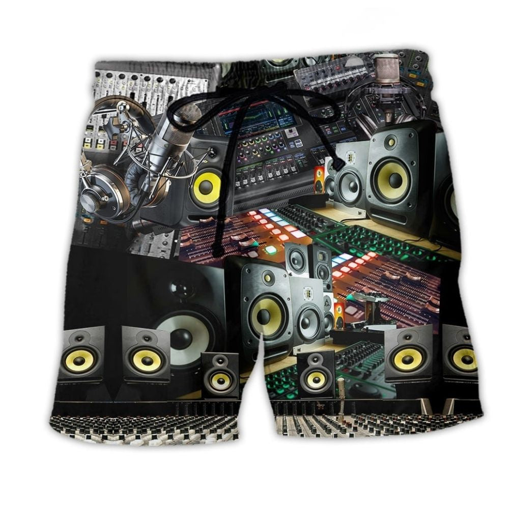 Music Studio Black Beach Shorts Print Detail For Thoughtful Gift Giving