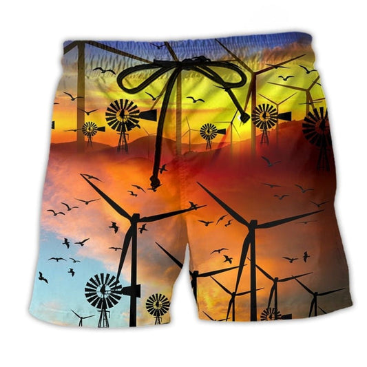 Wind Turbine Green Planet Peace Beach Shorts For Resort Travel And Thoughtful Summer Gifting