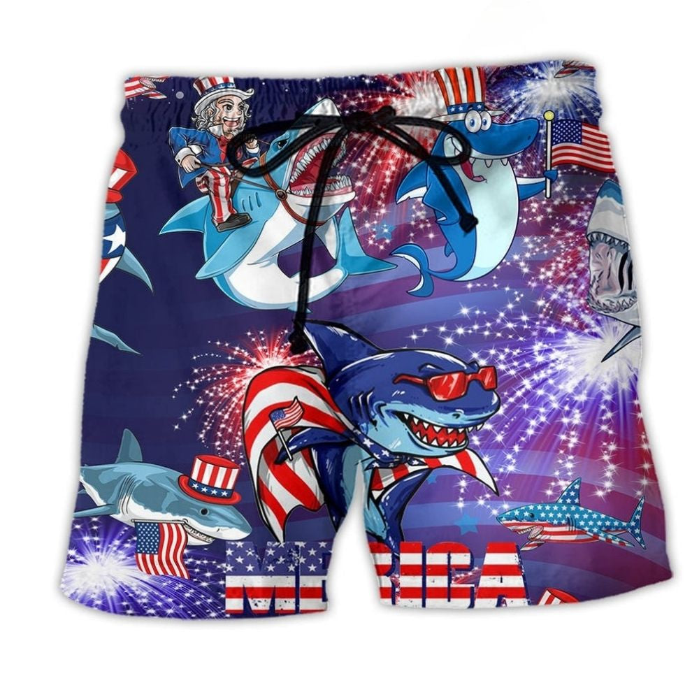 Patriotic Shark America Beach Shorts For Warm Weather Outings And Laid Back Daily Wear