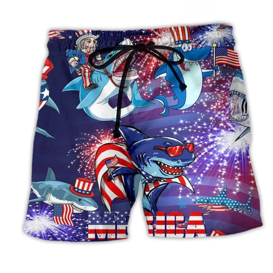Patriotic Shark America Beach Shorts For Warm Weather Outings And Laid Back Daily Wear