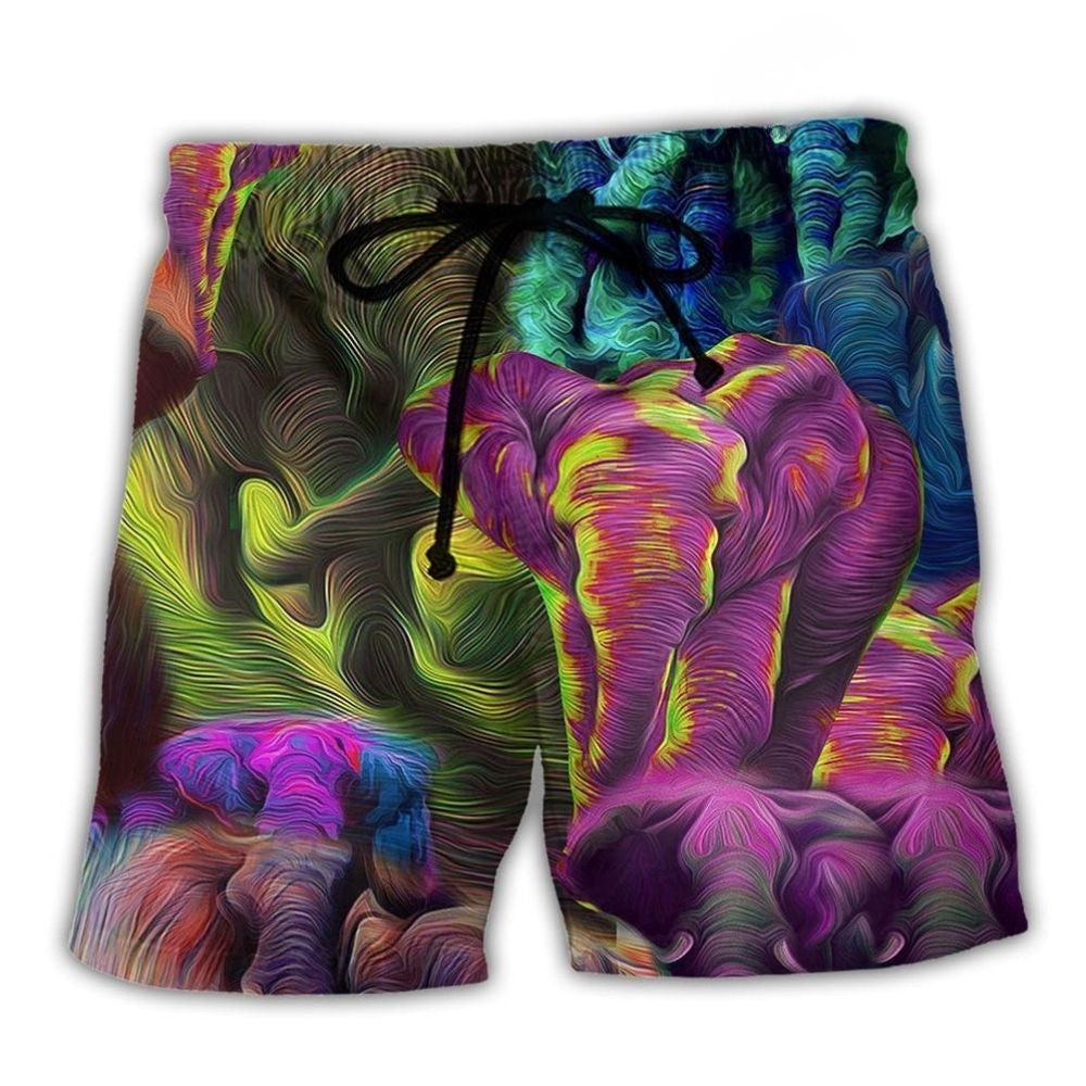 Colorful Elephant Beach Shorts For Vacation Travel And Laid Back Daily Wear