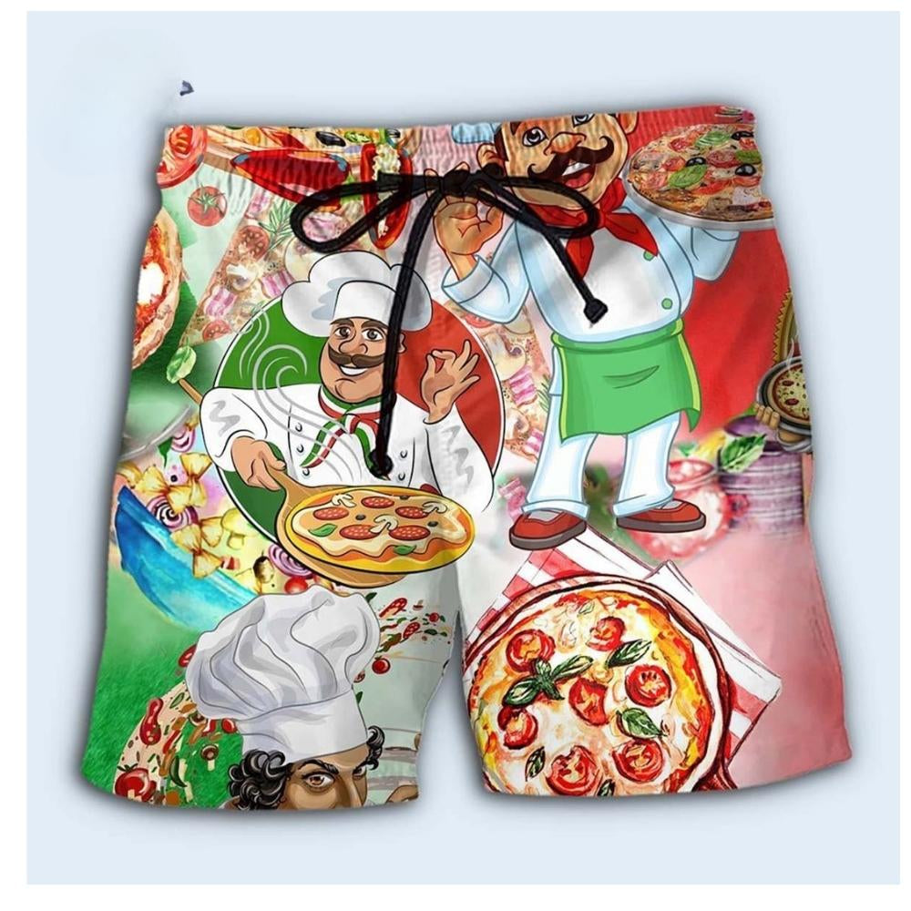 Food Colorful Pizza Slice Happy Day Beach Shorts Design Detail For Food Fans And Vacation Style