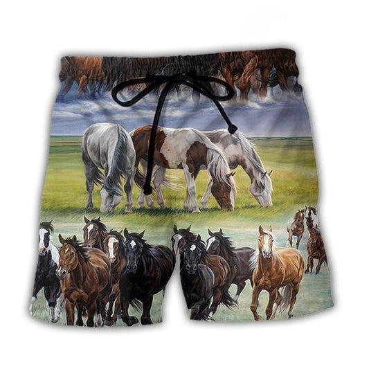 Running Horse Dynamic Painting Beach Shorts For Warm Weather Travel And Everyday Comfort