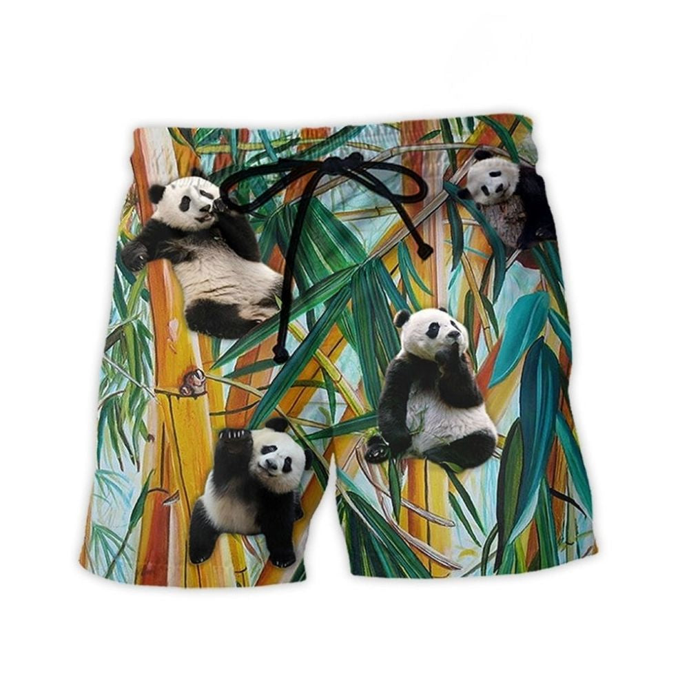 Panda Play Funny Together Beach Shorts Pattern Detail For Sunny Outdoor Activities