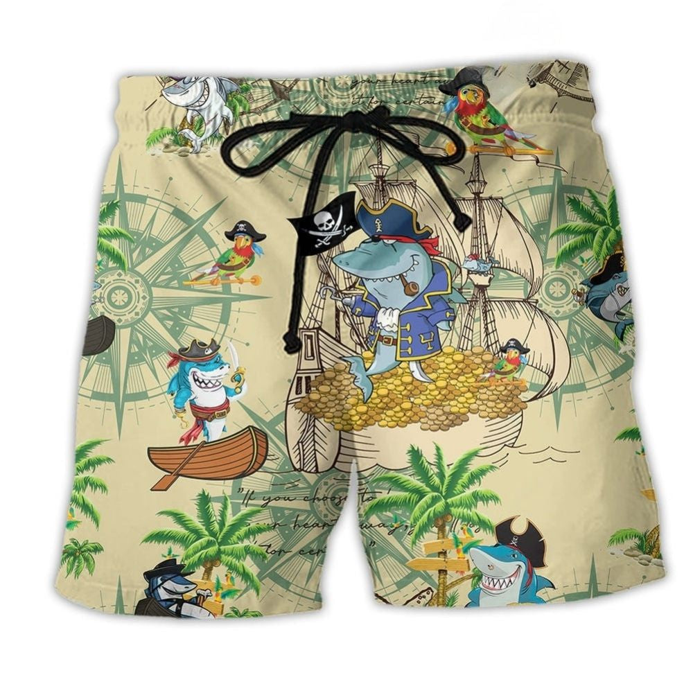 Pirate Shark Adventure Ocean Beach Shorts For Beach Days And Easygoing Coastal Style