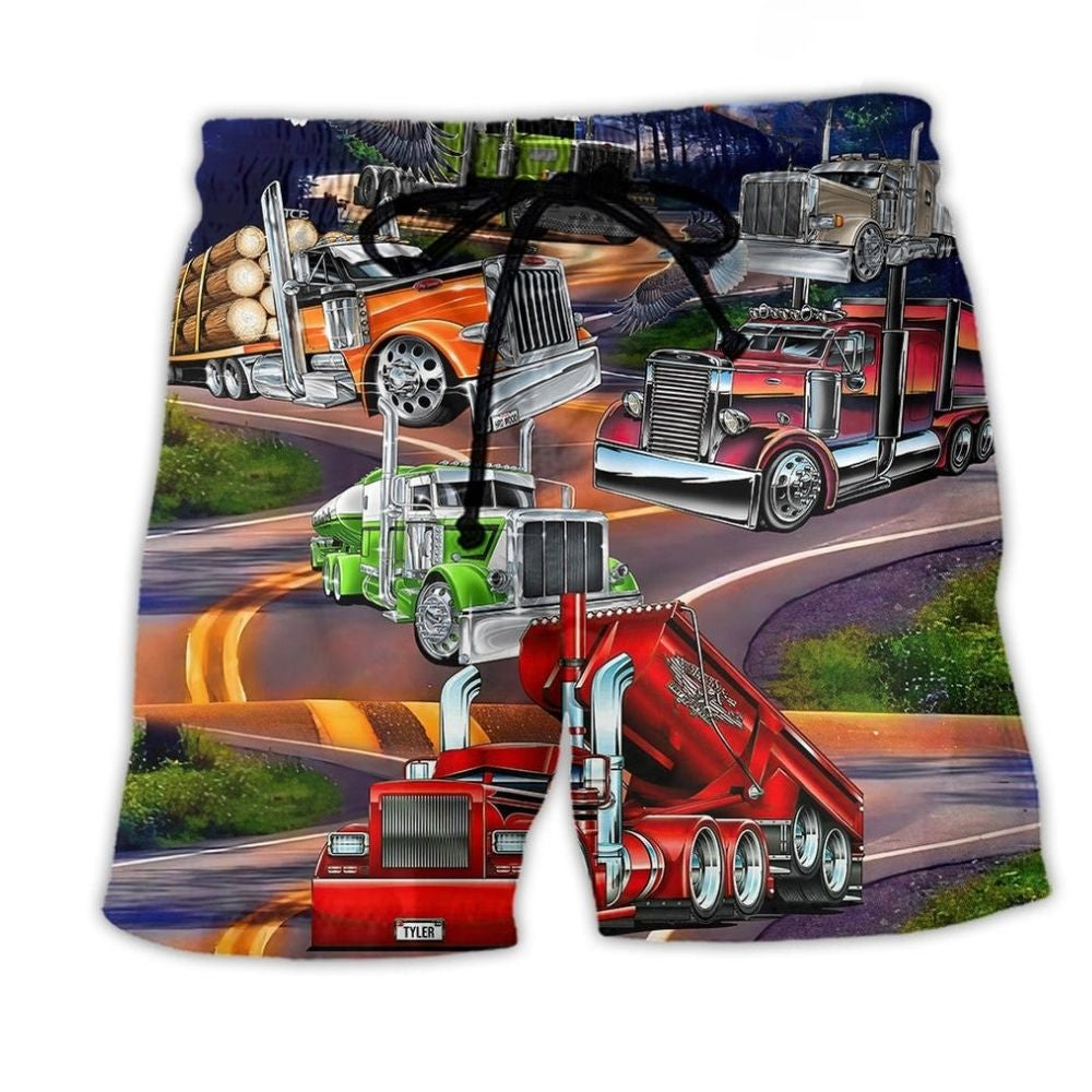Proud Trucker Eagle Road Beach Shorts For Outdoor Adventures And Relaxed Casual Style