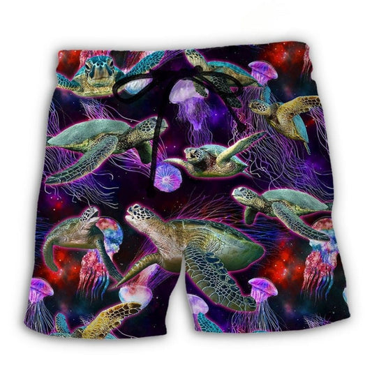 Neon Turtle Ocean Glow Beach Shorts For Seaside Adventures, Beach Days, And Summer Comfort