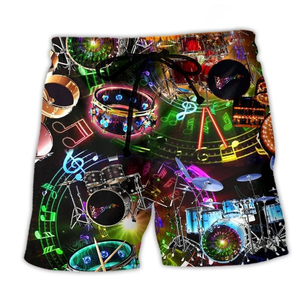 Music All You Need Is Drums Beach Shorts Pattern View For Coastal Trips And Outdoor Events