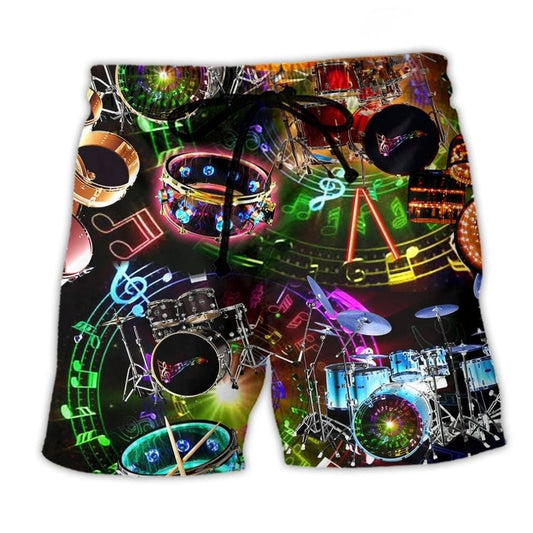Music All You Need Is Drums Beach Shorts Pattern View For Coastal Trips And Outdoor Events