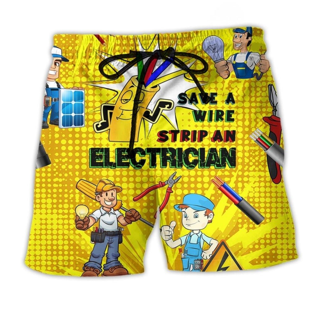 Electrician Save A Wire Humor Quote Beach Shorts For Poolside Relaxation And Summer Adventures