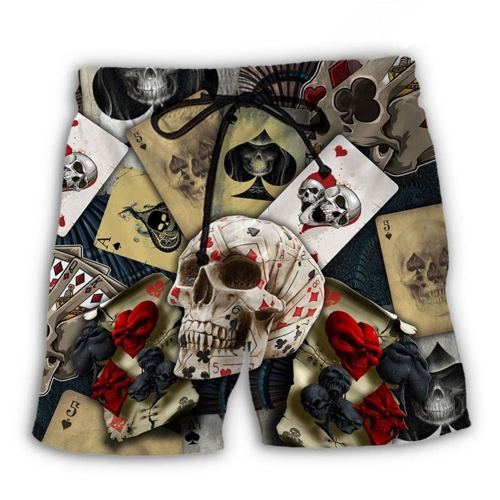 Retro Skull Gambling Card Beach Shorts For Outdoor Adventures And Leisure And Relaxation