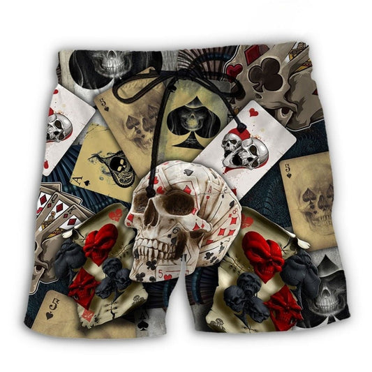 Retro Skull Gambling Card Beach Shorts For Outdoor Adventures And Leisure And Relaxation