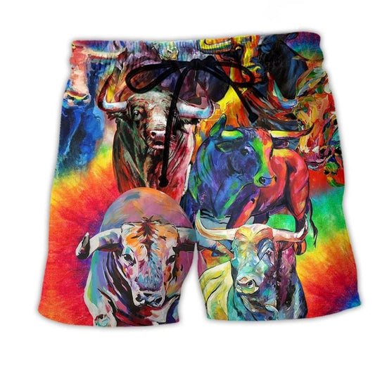 Colorful Bull Animals Beach Shorts For Sunny Day Getaways And Thoughtful Gift Giving