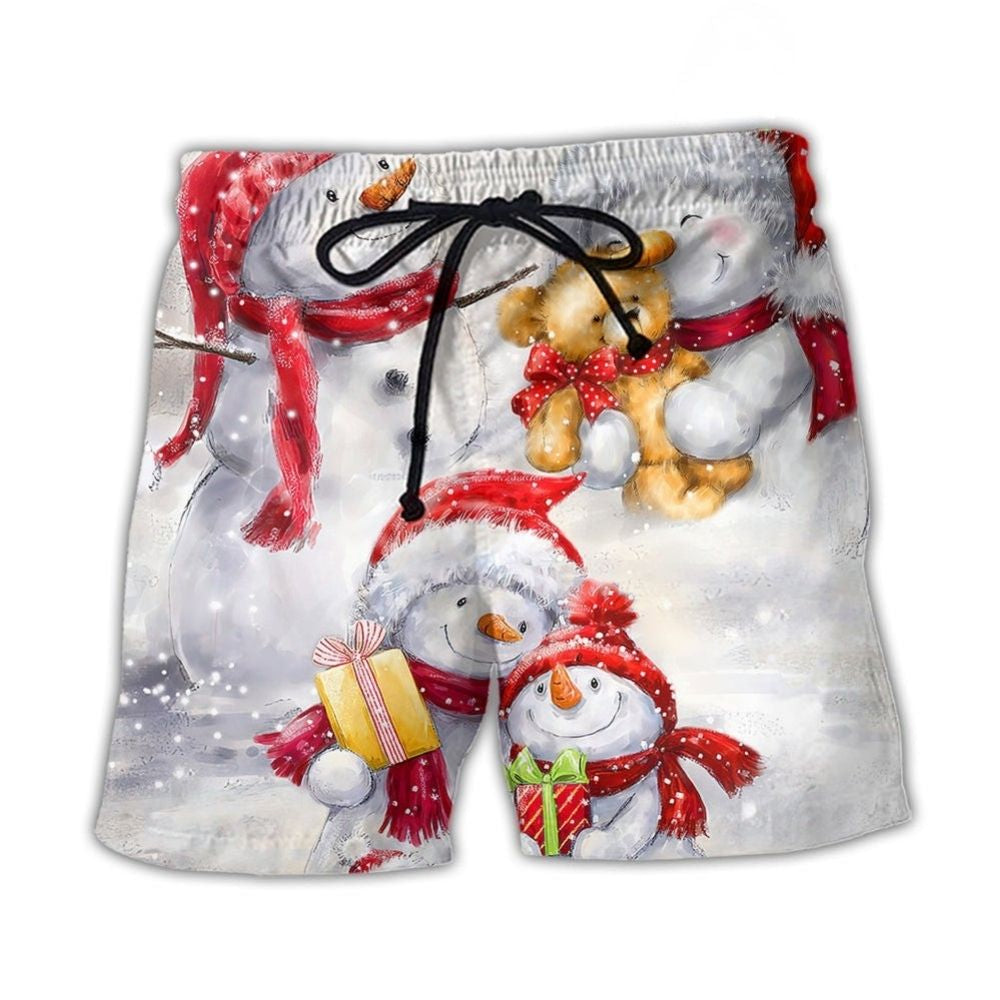 Christmas Snowman Love Painting Beach Shorts Pattern Detail For Sunny Outdoor Activities